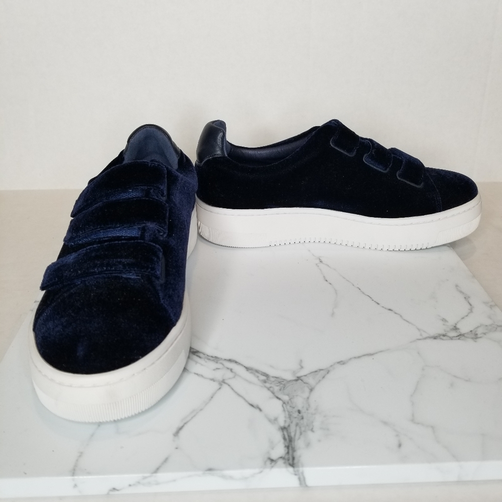 Sandro Navy Blue Velvet Platform Sneakers - Picture 4 of 8